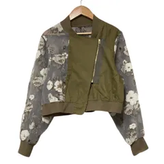 美品 Three Four Time スリーフォータイム フラワープリント ショートシアージャケット サイズ38 グレー カーキ レディース 古着 中古 USED