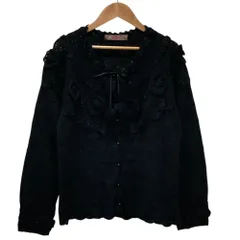美品 PINK HOUSE ピンクハウス フラワーモチーフ ポンポン モヘヤ ニットカーディガン ジャケット ブラック レディース 古着 中古 USED