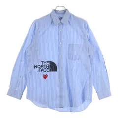 PLAY COMME des GARCONS (プレイコムデギャルソン) ×THE NORTH FACE AE-B202 ザ ノースフェイス フロントロゴプリント ストライプ長袖シャツ ホワイト/ブルー