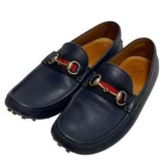 美品 GUCCI グッチ ホースビット金具 ドライビングシューズ ローファー サイズ7 約26cm ネイビー メンズ 古着 中古 USED