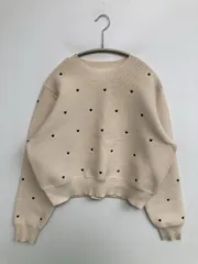 continuer de NICE CLAUP コンティニューデナイスクラップ ニット/セーター F ベージュ ニット ナイロン 刺繍 ショート丈 長袖 クルーネック(丸首)