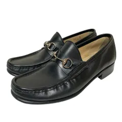 良品 GUCCI グッチ ホースビット金具 ローファー シューズ サイズ42E 27cm相当 ブラック メンズ 古着 中古 USED