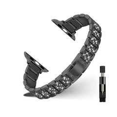 【新品】 YealRed 時計バンド アップルウォッチ42mm 44mm 45mm 46mm 49mm に対応、レディース キラキラ ステンレス 交換バンド、ファッションスリムラインストーン交換ストラップ Apple watch Series 11/10  0
