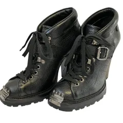 良品 MIU MIU ミュウミュウ レザー レースアップ ブーツ ブーティー サイズ37 24.0cm程度 ブラック レディース 古着 中古 USED