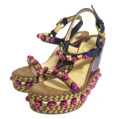美品 Christian Louboutin クリスチャンルブタン カタクロウ スタッズ ウェッジソール サンダル サイズ34 21cm マルチカラー レディース 古着 中古 USED