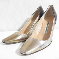 良品 MANOLO BLAHNIK マノロブラニク 配色 切替 レザー ハイヒール パンプス 38 約25cm シルバー メタリックカラー レディース 古着 中古 USED