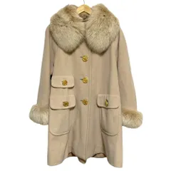 美品 SOLEIL ソレイユ フォックスファーカラー アンゴラコート サイズ9AR ベージュ レディース 古着 中古 USED