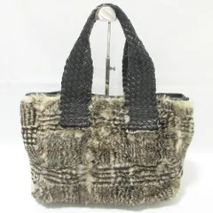 美品 FALORNI ファロルニ ファー トートバッグ ハンドバッグ ブラック×ベージュ レディース 古着 中古 USED