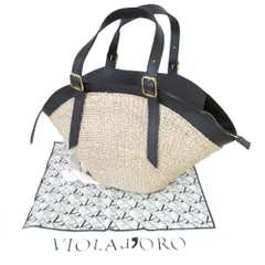 美品 25SS VIOLAd'ORO ヴィオラドーロ アバカトートバッグ かごバッグ ナチュラル ブラック ゴールド金具 レディース 古着 中古 USED