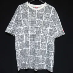 美品 KENZO ケンゾー フラワー柄×チェック柄 プリント 半袖 Tシャツ Lサイズ ホワイト×ブラック メンズ 古着 中古 USED