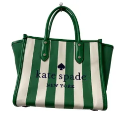 新品同様 kate spade ケイトスペード エラ イーブン ストライプ ジャガード 2WAY トートバッグ ショルダーバッグ ハンドバッグ グリーン レディース 古着 中古 USED