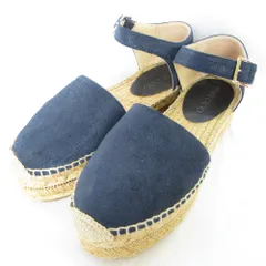 美品 JIMMY CHOO ジミーチュウ DELFINE FLAT 37 エスパドリーユ サンダル 37 24cm ネイビー レディース 古着 中古 USED