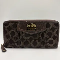 COACH コーチ オプアート 長財布 ラウンドファスナー ブラウン