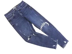 ZARA ザラ ダメージ加工 ボタンフライ テーパード デニムパンツ size38/インディゴ ■■ レディース