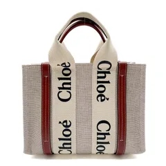 chloe クロエ 2WAY ショルダーバッグ WOODY ロゴ キャンバス ナチュラル 【中古】
