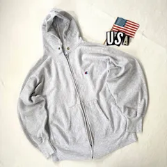 【美品・XL】90s チャンピオン リバースウィーブ フルジップパーカー 無地 目あり 霜降りグレー ビンテージ ヴィンテージ USA製 刺繍タグ