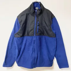 C9　Champion　長袖異素材切替フリースジャケット　ハイネック　ワンポイント刺繍　青　黒　Lサイズ　古着