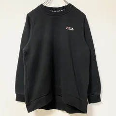 FILA フィラ　長袖ワンポイントロゴ刺デザインスウェット　トレーナー　クルーネック　黒　Lサイズ　古着