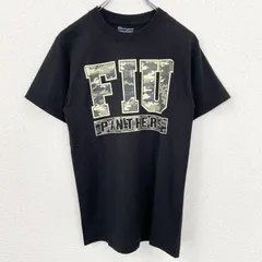 Champion　チャンピオン　半袖プリントTシャツ　FIU　PANTHERS　黒　迷彩柄　Sサイズ　古着