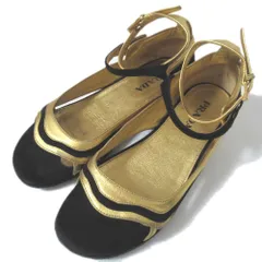 美品 PRADA プラダ スエード レザー アンクルストラップ サンダル 36サイズ 23cm相当 ゴールドカラー ブラック レディース 古着 中古 USED