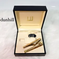 【良品】dunhill ネクタイピン 2本セット ゴールド ロゴ刻印 ケース付 メンズ タイバー