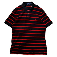 POLO RALPH LAUREN ポロ ラルフローレン ボーダー柄 半袖 ポロシャツ 黒×赤 LサイズNo.EA358