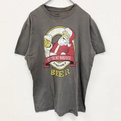 GAME ON ゲーム オン　半袖プリントTシャツ　サンタ　ビール　カジュアルデザイン　レトロ　薄茶色　Lサイズ　古着