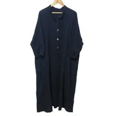 美品 Y's for living ワイズフォーリビング バンドカラーシャツ ロング ワンピース ネイビー レディース 古着 中古 USEDのサムネイル
