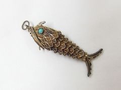 フィッシュモチーフ フィリグリー ネックレス トップ ターコイズ 