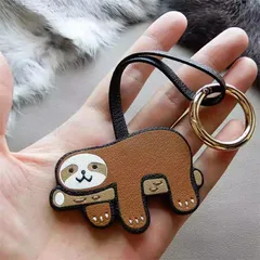 ナマケモノ キーホルダー 本革 バッグチャーム ハンドメイド ストラップ 手作り ゆるキャラ 動物モチーフ かわいい おしゃれ レザー ギフト プレゼント 誕生日 ナチュラル  SGPJ221