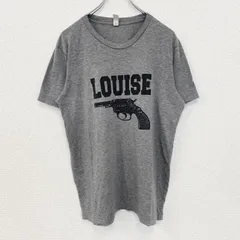 ノーブランド　半袖プリントデザインTシャツ　ピストル　LOUISE　クルーネック　カジュアル　グレー　Mサイズ　古着