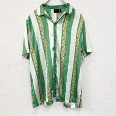CISOS DESIGN　半袖プリント総柄シャツ　レトロデザイン　胸ポケット　緑　白　バイカラー　Mサイズ　　古着