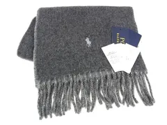 ■新品同様■ POLO RALPH LAUREN ポロラルフローレン ウール マフラー ストール 防寒具 メンズ レディース グレー系 FM6718のサムネイル