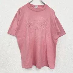 半袖刺Tシャツ　90s　レトロデザイン　ヴィンテージ　クルーネック　シングルステッチ　ピンク　Lサイズ　古着