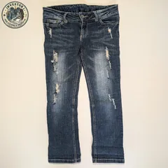 【美脚】Witty Pitty ストレッチ デニム L ワールド ダメージ加工 濃紺のサムネイル