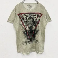 半袖アニマルプリントTシャツ　虎　トラ　タイガー　レトロデザイン　クルーネック　カーキー　Lサイズ　古着