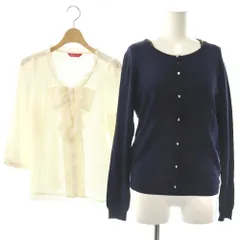 アプワイザーリッシェ Apuweiser-riche アンサンブルニット ブラウスセット 三点セット カーディガン ビジュー装飾 シアー 2 紺 アイボリー /CX ■OS