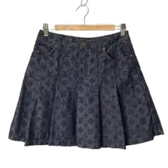 ルイヴィトン LOUIS VUITTON パンチングモノグラムスカート デニム プリーツ ギャザー 36 インディゴブルー ☆AA★