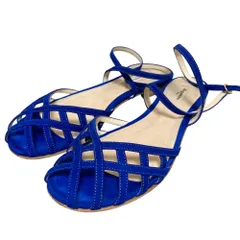 美品 Repetto レペット スエード アンクルストラップ フラットサンダル サイズ38 約24cm ブルー レディース 古着 中古 USED