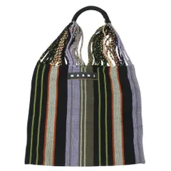 良品 MARNI マルニ マーケット マルチストライプ ハンモックバッグ ハンドバッグ トートバッグ ブラック レディース 古着 中古 USED