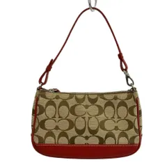コーチ COACH ハンドバッグ アクセサリーポーチ キャンバス レザー シグネチャー ベージュ 赤 レッド 6094 /XZ ■GY18
