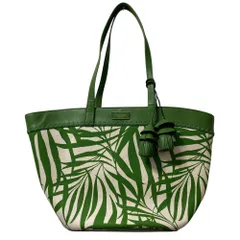 美品 Kate Spade ケイトスペード ヤシの葉プリント ビッグトートバッグ K7726 グリーン×アイボリー レディース 古着 中古 USED