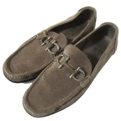 美品 Salvatore Ferragamo サルヴァトーレフェラガモ ガンチーニ金具 スエード ローファー サイズ5.5EE 23.5cm相当 カーキ メンズ 古着 中古 USED