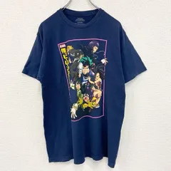 半袖アニメプリントTシャツ　僕のヒーローアカデミア　紺　ネイビー　100%コットン　クルーネック　Lサイズ　古着