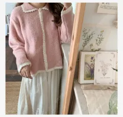 ミミブティック (アベクデフルール) ニッティング レース カーディガン ピンク