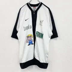 90s　NIKE ナイキ　半袖フルジップジャージ　スウッシュロゴ　プリントデザイン　バイカラー　黒　白　Mサイズ　古着
