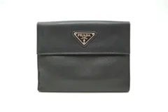 プラダ Wホック 二つ折り 財布 サイフ 三角ロゴプレート Unisex サフィアーノレザー 黒 ブラック PRADA 6055k