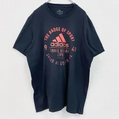 adidas　アディダス　半袖プリントTシャツ　クルーネック　レトロデザイン　黒　ブラック　XLサイズ　古着