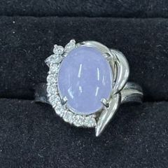 鑑別書付 大粒ラベンダー翡翠 29.725ct ダイヤモンドリング Pt900 