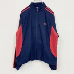 adidas　アディダス　ナイロンジャケット　フルジップ　紺　XLサイズ　古着